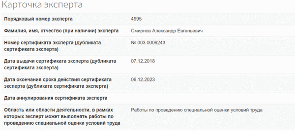 Сертификат из реестра экспертов