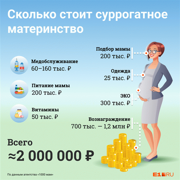 Стоимость суррогатной матери составляет в среднем &lt;nobr млн рублей