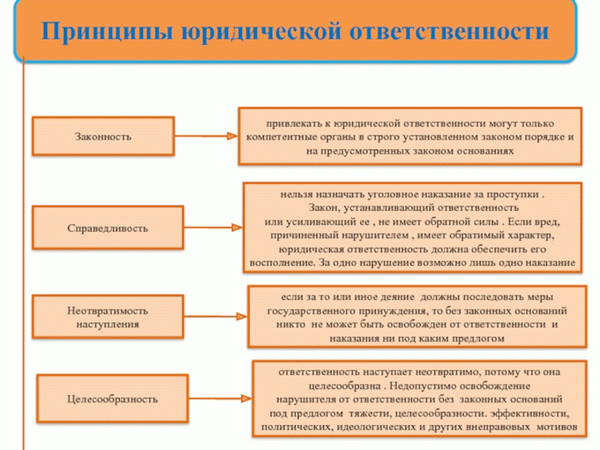 Принципы права юридической ответственности - соблюдение признаков юридической ответственности дела могут вызывать компетентные органы в соответствии с процедурами, которые строго определены законом.