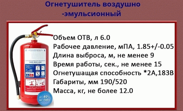 Огнетушители с воздушной эмульсией ов э-6(з)-ааэ