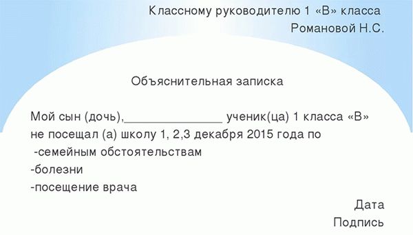 Объяснительная в школу по семейным обстоятельствам