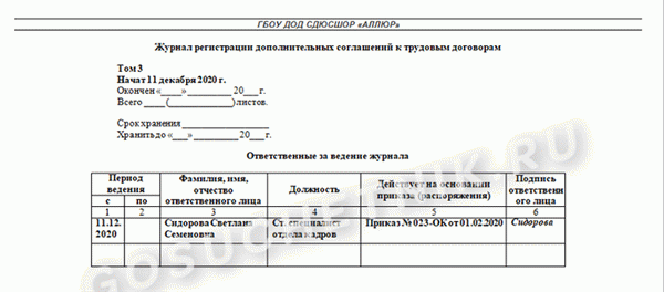 Дневник типового трудового договора с дополнительными соглашениями