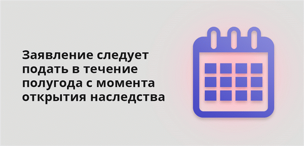 Заявление должно быть подано в течение 6 месяцев после вступления в наследство